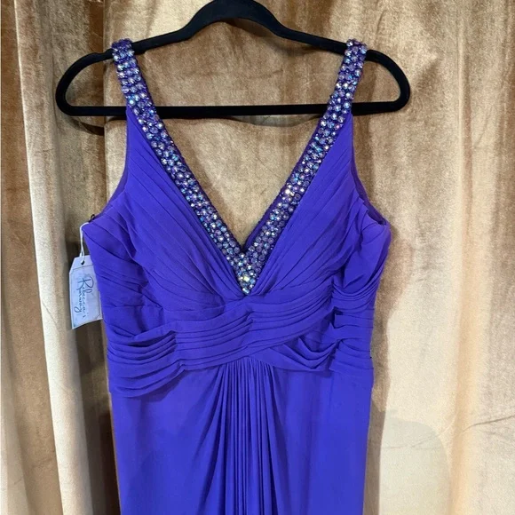 La Femme Purple Ruched Embellished Prom Gown - Picture 3 of 4